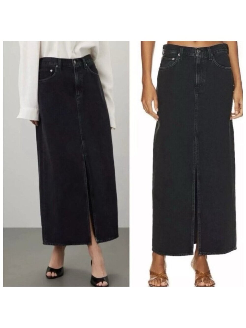 Agolde Leif Maxi Skirt Denim Front Slit Black Size 27 - Picture 9 of 10